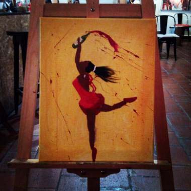 dancer, red, yellow, silhouette, paint splatter, dynamic, motion, energy, freedom, expression, passion, rebellion, art, canvas, modern art