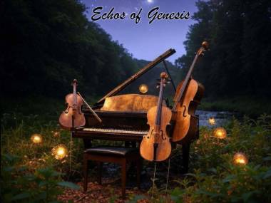 Piano, Cello, Viola, Violin, Echos of Genesis, Creation, Harmony, Universe, Stars, Cosmos, Elements, Landscapes, Rivers, Forests, Life, Joy, Movement, Composition, Music